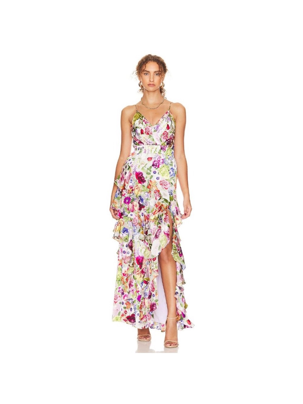 Alice + Olivia Hayden Floral Ruffle Maxi Dress - Pink, Green, Purple